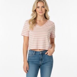 SHEIN pink and white striped crop top size large